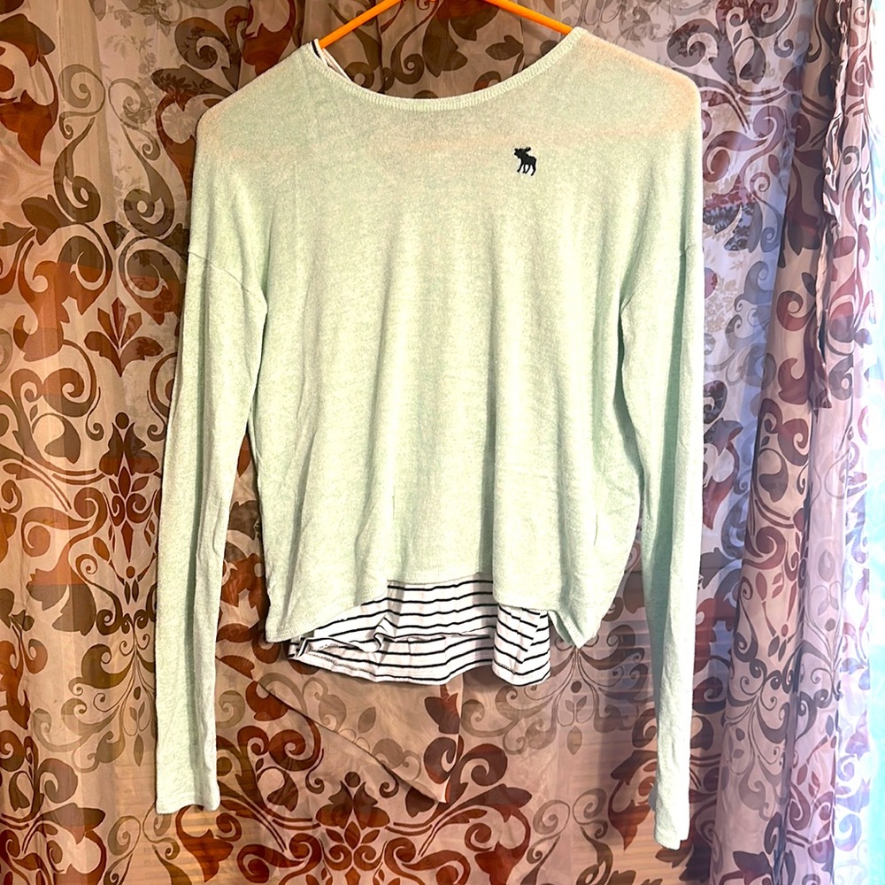 Abercrombie Kids Layered Mint Green Sweater Wrap White Striped Back Size 11/12